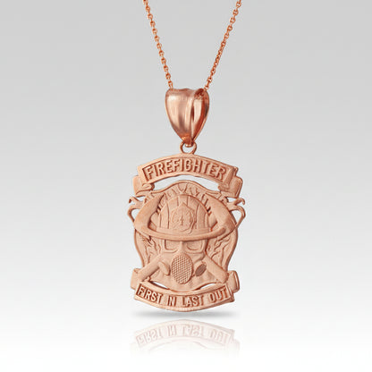 Satin Gold Firefighter Pendant Necklace (14K, 10K, yellow, white, rose gold) Karma Blingz