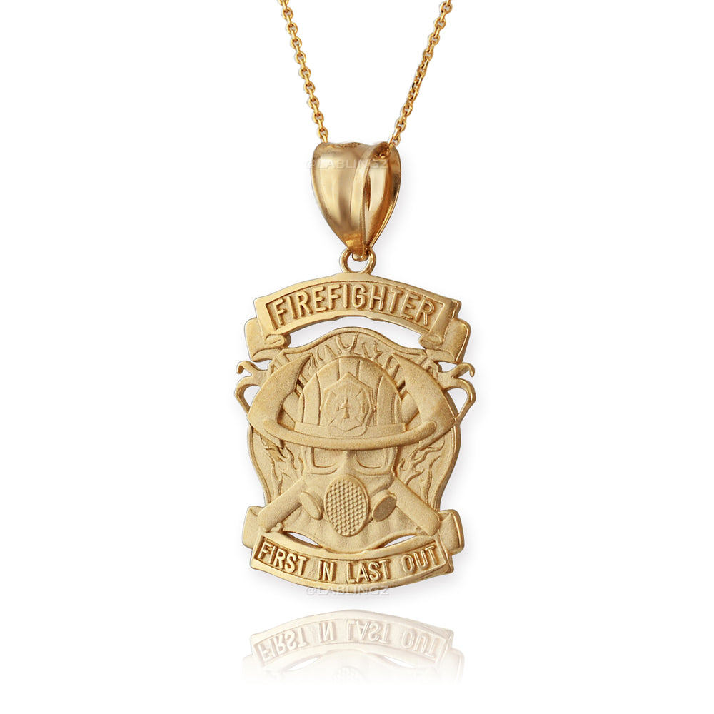 Satin Gold Firefighter Pendant Necklace (14K, 10K, yellow, white, rose gold) Karma Blingz