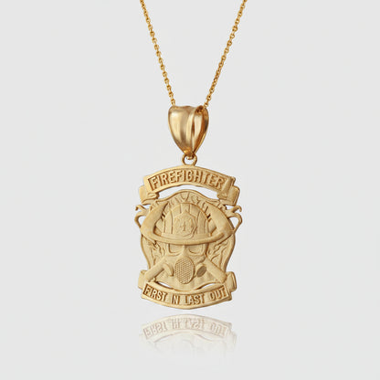 Satin Gold Firefighter Pendant Necklace (14K, 10K, yellow, white, rose gold) Karma Blingz