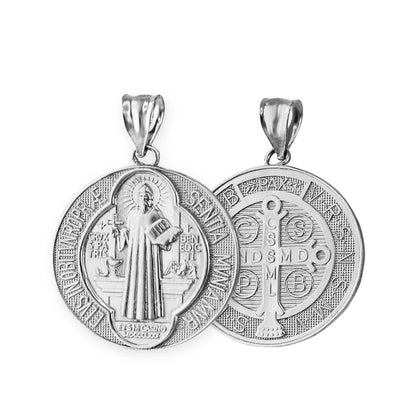 Gold St. Benedict Reversible Medal Cross Pendant Necklace (yellow, white, 2-tone, rose gold, 10k, 14k,) Karma Blingz
