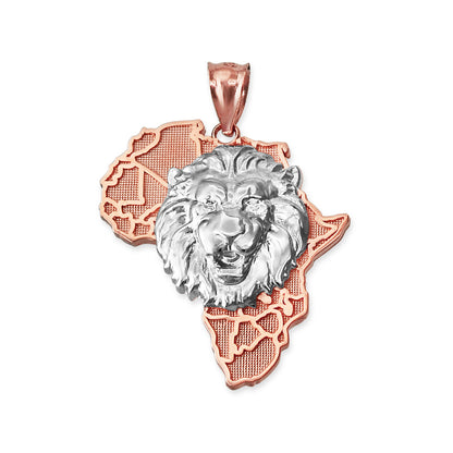 Gold African Lion Pendant Necklace (yellow, white, rose, 2-tone gold, 10K, 14K) Karma Blingz