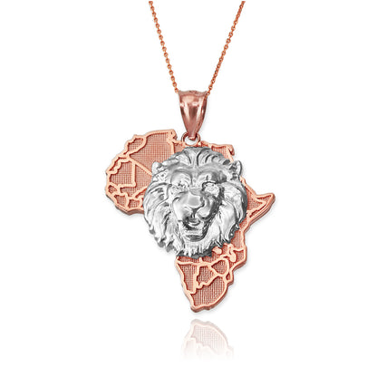 Gold African Lion Pendant Necklace (yellow, white, rose, 2-tone gold, 10K, 14K) Karma Blingz