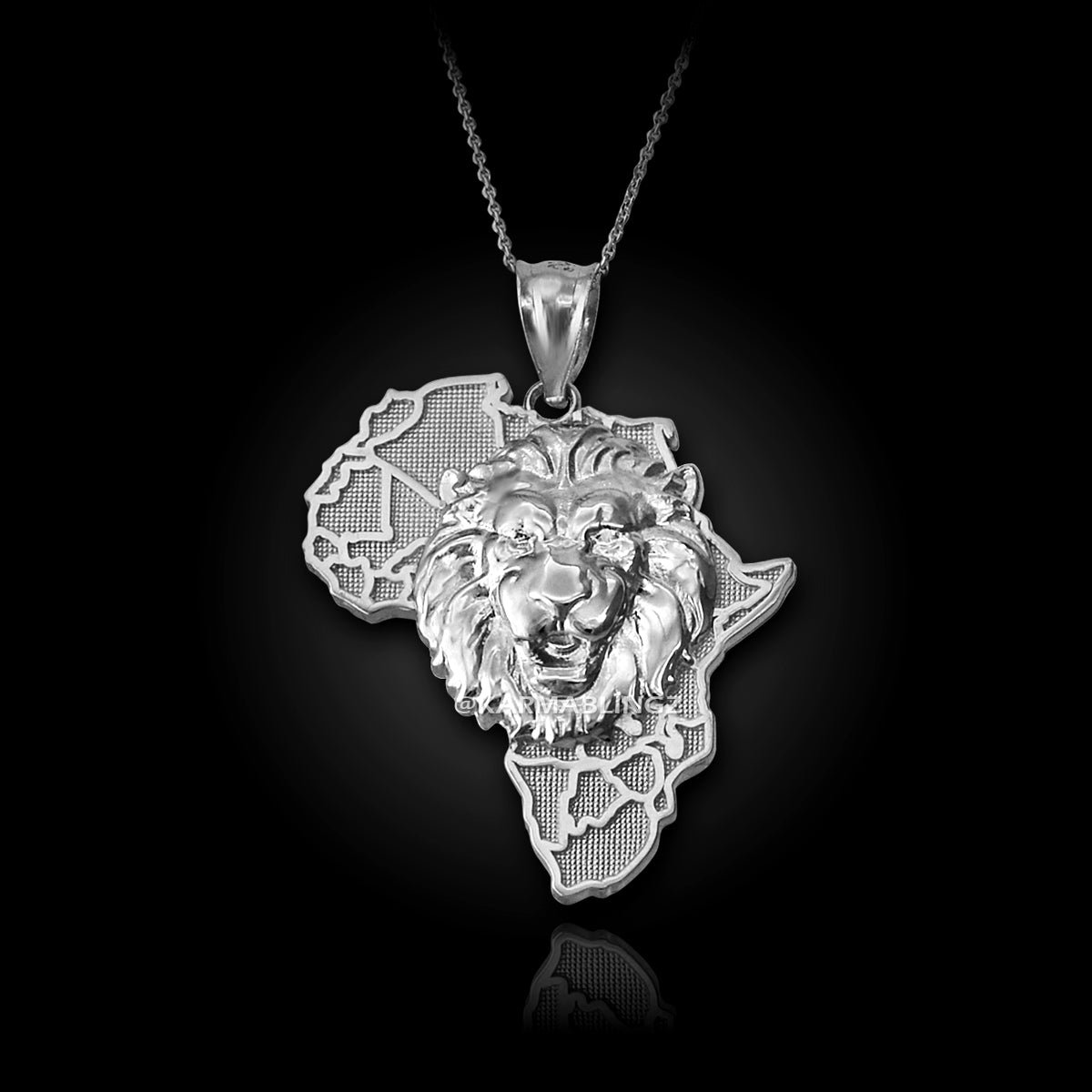 Gold African Lion Pendant Necklace (yellow, white, rose, 2-tone gold, 10K, 14K) Karma Blingz