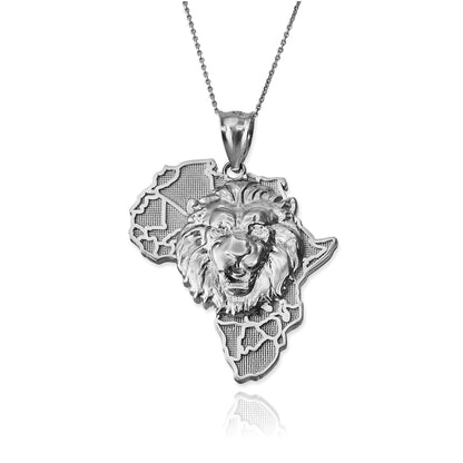 Gold African Lion Pendant Necklace (yellow, white, rose, 2-tone gold, 10K, 14K) Karma Blingz