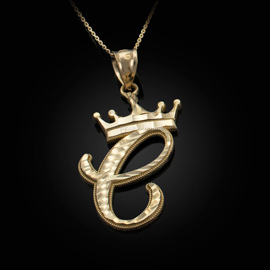 Gold Alphabet Cursive Letter 'C' Initial DC Pendant Necklace (yellow, white, rose, 10K, 14K) Karma Blingz