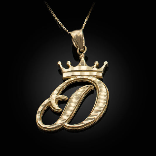 Gold Alphabet Cursive Letter 'D' Initial DC Pendant Necklace (yellow, white, rose, 10K, 14K) Karma Blingz