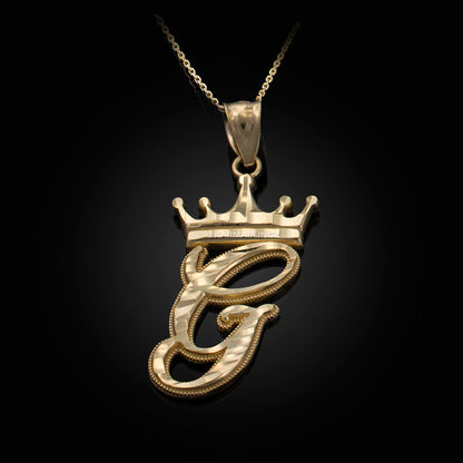 Gold Alphabet Cursive Letter 'G' Initial DC Pendant Necklace (yellow, white, rose, 10K, 14K) Karma Blingz