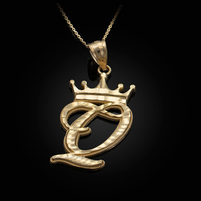 Gold Alphabet Cursive Letter 'Q' Initial DC Pendant Necklace (yellow, white, rose, 10K, 14K) Karma Blingz
