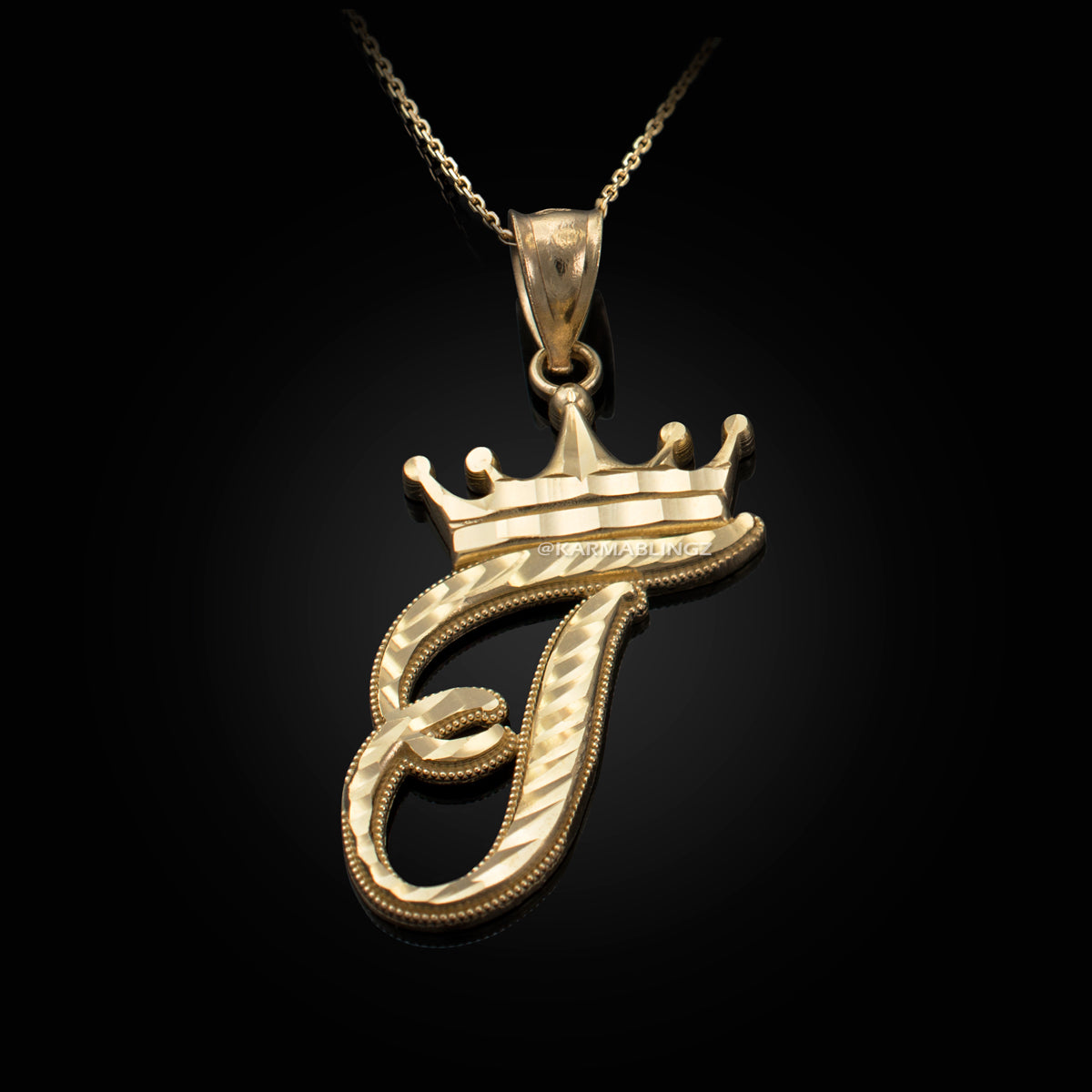 Gold Alphabet Cursive Letter 'T' Initial DC Pendant Necklace (yellow, white, rose, 10K, 14K) Karma Blingz