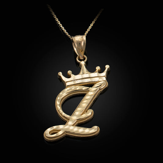 Gold Alphabet Cursive Letter 'Z' Initial DC Pendant Necklace (yellow, white, rose, 10K, 14K) Karma Blingz