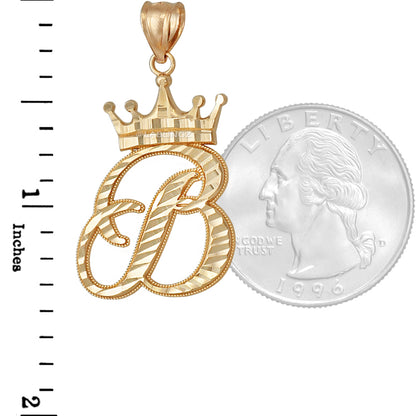 Gold Alphabet Cursive Letter 'B' Initial DC Pendant Necklace (yellow, white, rose, 10K, 14K) Karma Blingz