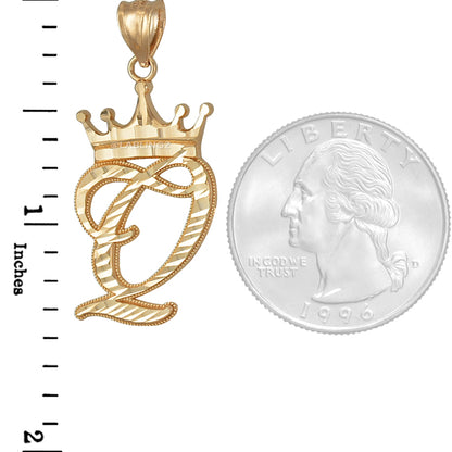 Gold Alphabet Cursive Letter 'Q' Initial DC Pendant Necklace (yellow, white, rose, 10K, 14K) Karma Blingz