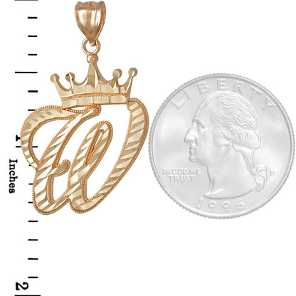 Gold Alphabet Cursive Letter 'W' Initial DC Pendant Necklace (yellow, white, rose, 10K, 14K) Karma Blingz