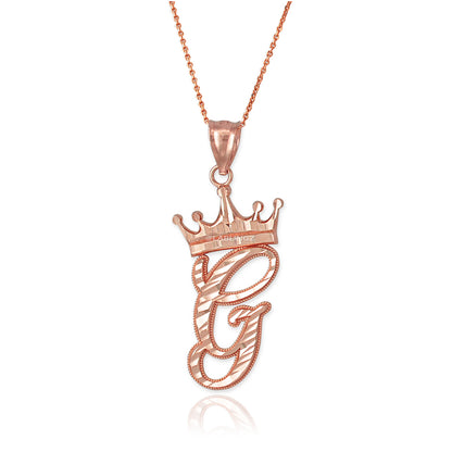 Gold Alphabet Cursive Letter 'G' Initial DC Pendant Necklace (yellow, white, rose, 10K, 14K) Karma Blingz