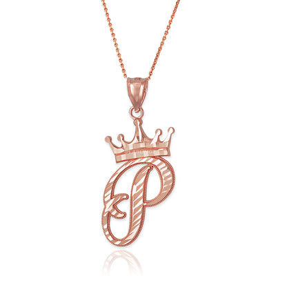 Gold Alphabet Cursive Letter 'P' Initial DC Pendant Necklace (yellow, white, rose, 10K, 14K) Karma Blingz