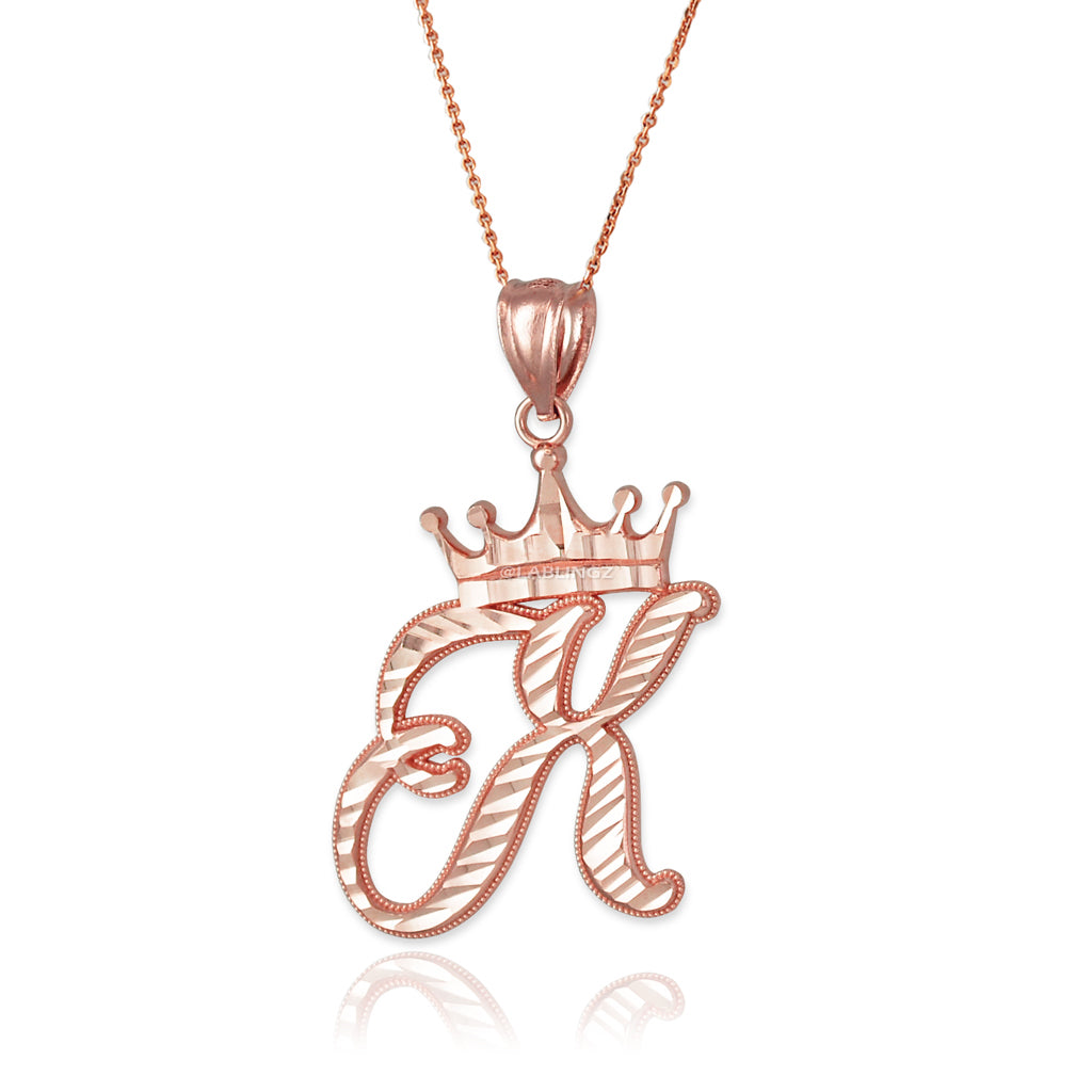 Gold Alphabet Cursive Letter 'X' Initial DC Pendant Necklace (yellow, white, rose, 10K, 14K) Karma Blingz