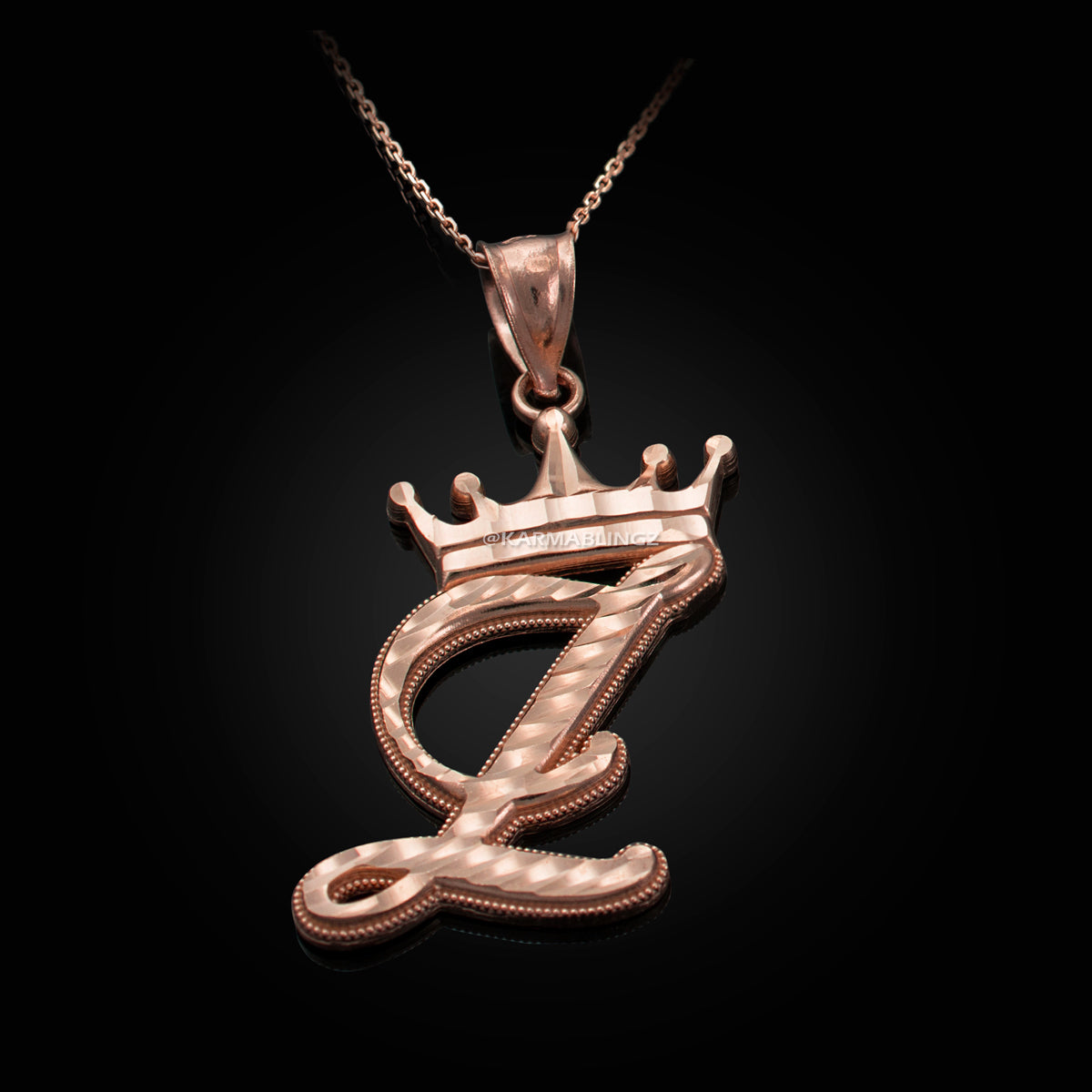 Gold Alphabet Cursive Letter 'Z' Initial DC Pendant Necklace (yellow, white, rose, 10K, 14K) Karma Blingz