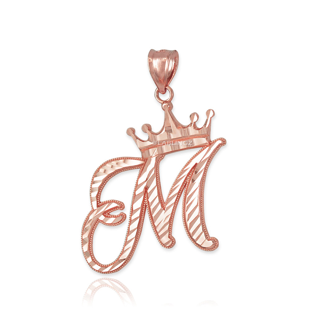 Gold Alphabet Cursive Letter 'M' Initial DC Pendant Necklace (yellow, white, rose, 10K, 14K) Karma Blingz