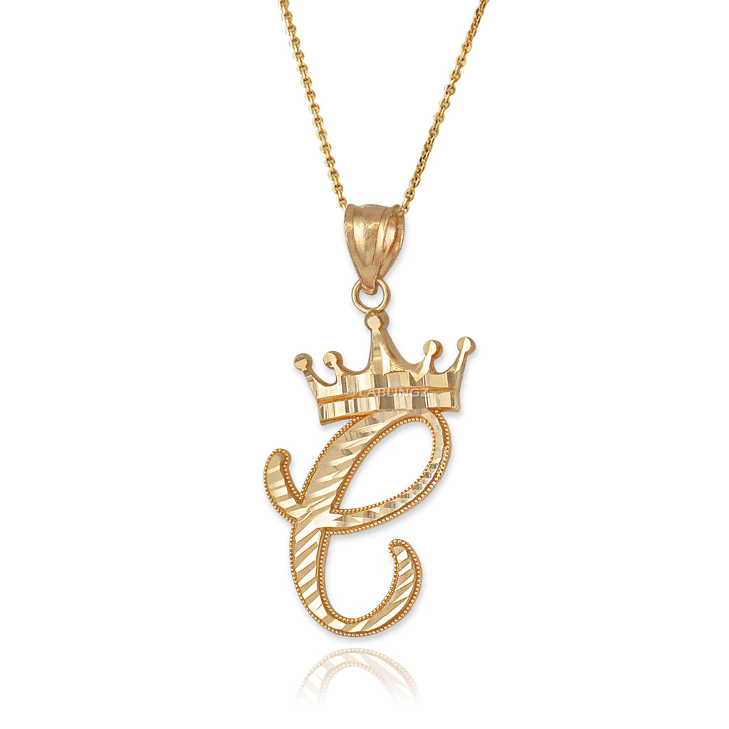 Gold Alphabet Cursive Letter 'C' Initial DC Pendant Necklace (yellow, white, rose, 10K, 14K) Karma Blingz