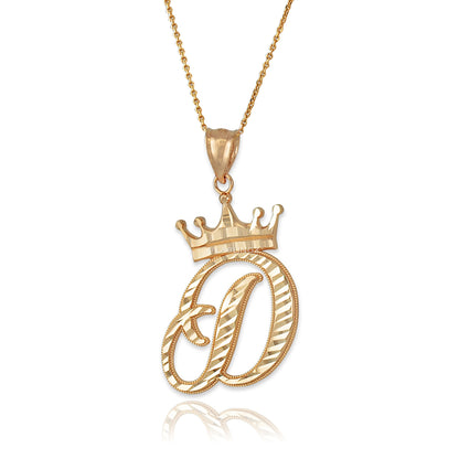Gold Alphabet Cursive Letter 'D' Initial DC Pendant Necklace (yellow, white, rose, 10K, 14K) Karma Blingz