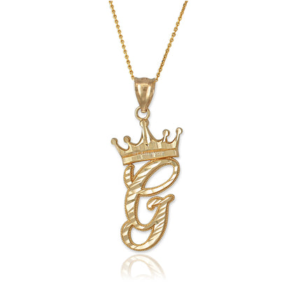 Gold Alphabet Cursive Letter 'G' Initial DC Pendant Necklace (yellow, white, rose, 10K, 14K) Karma Blingz