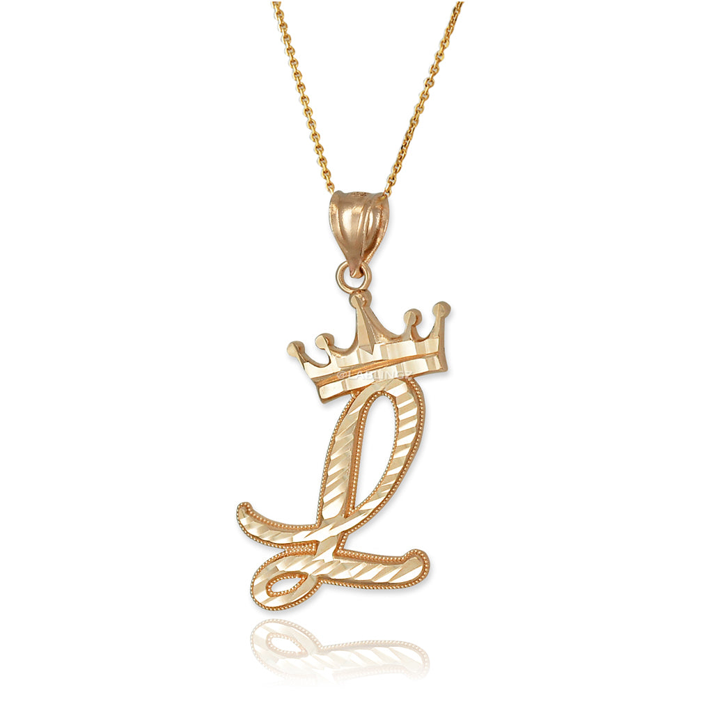 Gold Alphabet Cursive Letter 'L' Initial DC Pendant Necklace (yellow, white, rose, 10K, 14K) Karma Blingz