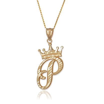 Gold Alphabet Cursive Letter 'P' Initial DC Pendant Necklace (yellow, white, rose, 10K, 14K) Karma Blingz