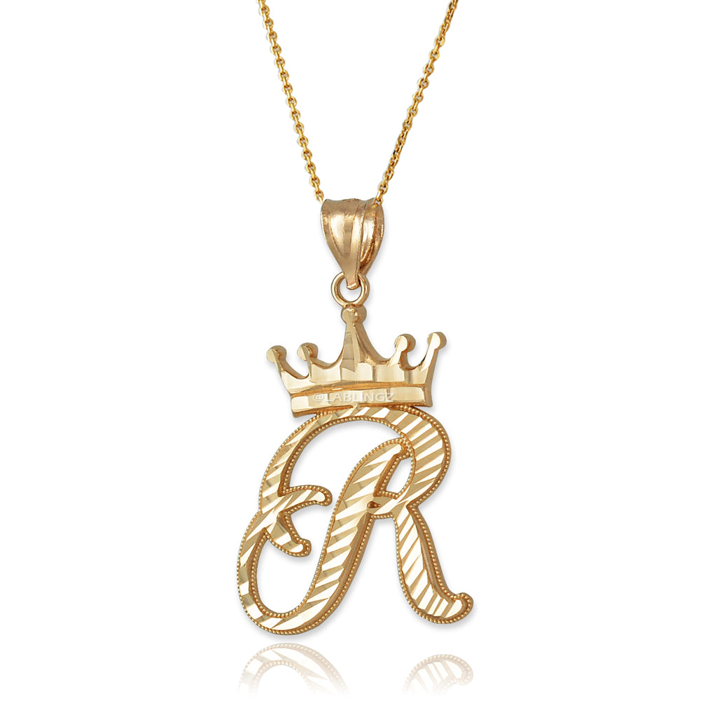 Gold Alphabet Cursive Letter 'R' Initial DC Pendant Necklace (yellow, white, rose, 10K, 14K) Karma Blingz