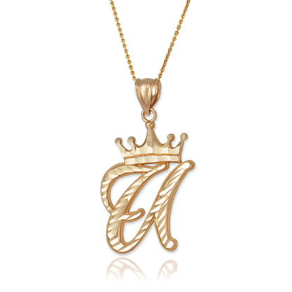 Gold Alphabet Cursive Letter 'U' Initial DC Pendant Necklace (yellow, white, rose, 10K, 14K) Karma Blingz