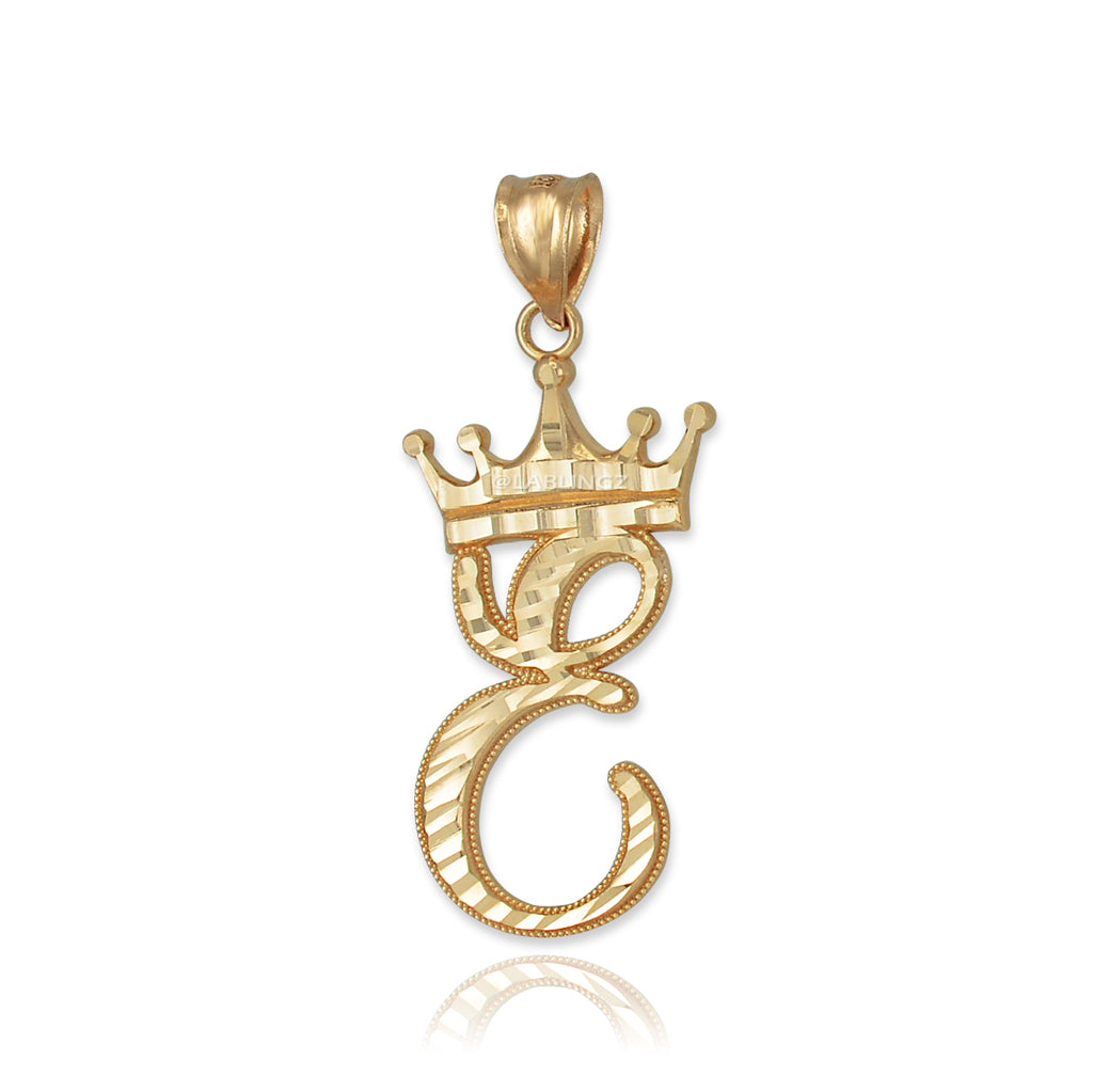 Gold Alphabet Cursive Letter 'E' Initial DC Pendant Necklace (yellow, white, rose, 10K, 14K) Karma Blingz