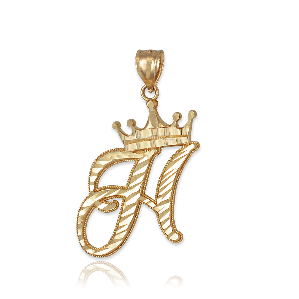 Gold Alphabet Cursive Letter 'H' Initial DC Pendant Necklace (yellow, white, rose, 10K, 14K) Karma Blingz