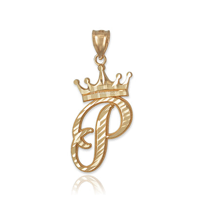 Gold Alphabet Cursive Letter 'P' Initial DC Pendant Necklace (yellow, white, rose, 10K, 14K) Karma Blingz