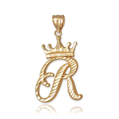 Gold Alphabet Cursive Letter 'R' Initial DC Pendant Necklace (yellow, white, rose, 10K, 14K) Karma Blingz