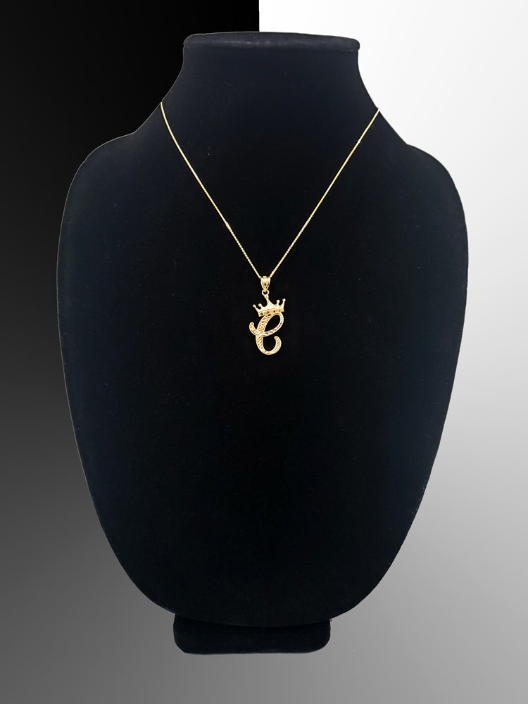 Gold Alphabet Cursive Letter 'C' Initial DC Pendant Necklace (yellow, white, rose, 10K, 14K) Karma Blingz