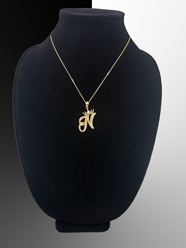 Gold Alphabet Cursive Letter 'N' Initial DC Pendant Necklace (yellow, white, rose, 10K, 14K) Karma Blingz