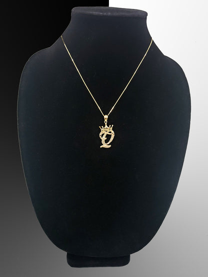 Gold Alphabet Cursive Letter 'Q' Initial DC Pendant Necklace (yellow, white, rose, 10K, 14K) Karma Blingz