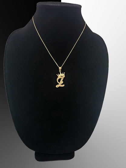 Gold Alphabet Cursive Letter 'Z' Initial DC Pendant Necklace (yellow, white, rose, 10K, 14K) Karma Blingz