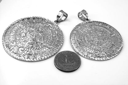 Sterling Silver Aztec Mayan Sun Calendar Extra Large Pendant (XL/XXL) Karma Blingz