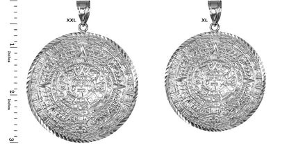 Sterling Silver Aztec Mayan Sun Calendar Extra Large Pendant (XL/XXL) Karma Blingz