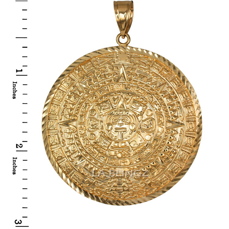 Gold Aztec Mayan Sun Calendar Extra Large Pendant (XL/XXL) (yellow, white, rose gold) Karma Blingz