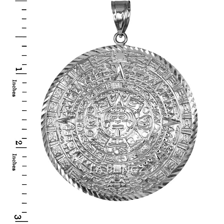 Sterling Silver Aztec Mayan Sun Calendar Extra Large Pendant (XL/XXL) Karma Blingz