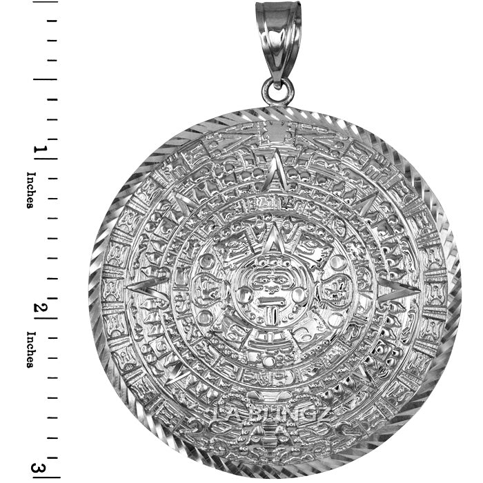 Sterling Silver Aztec Mayan Sun Calendar Extra Large Pendant (XL/XXL) Karma Blingz