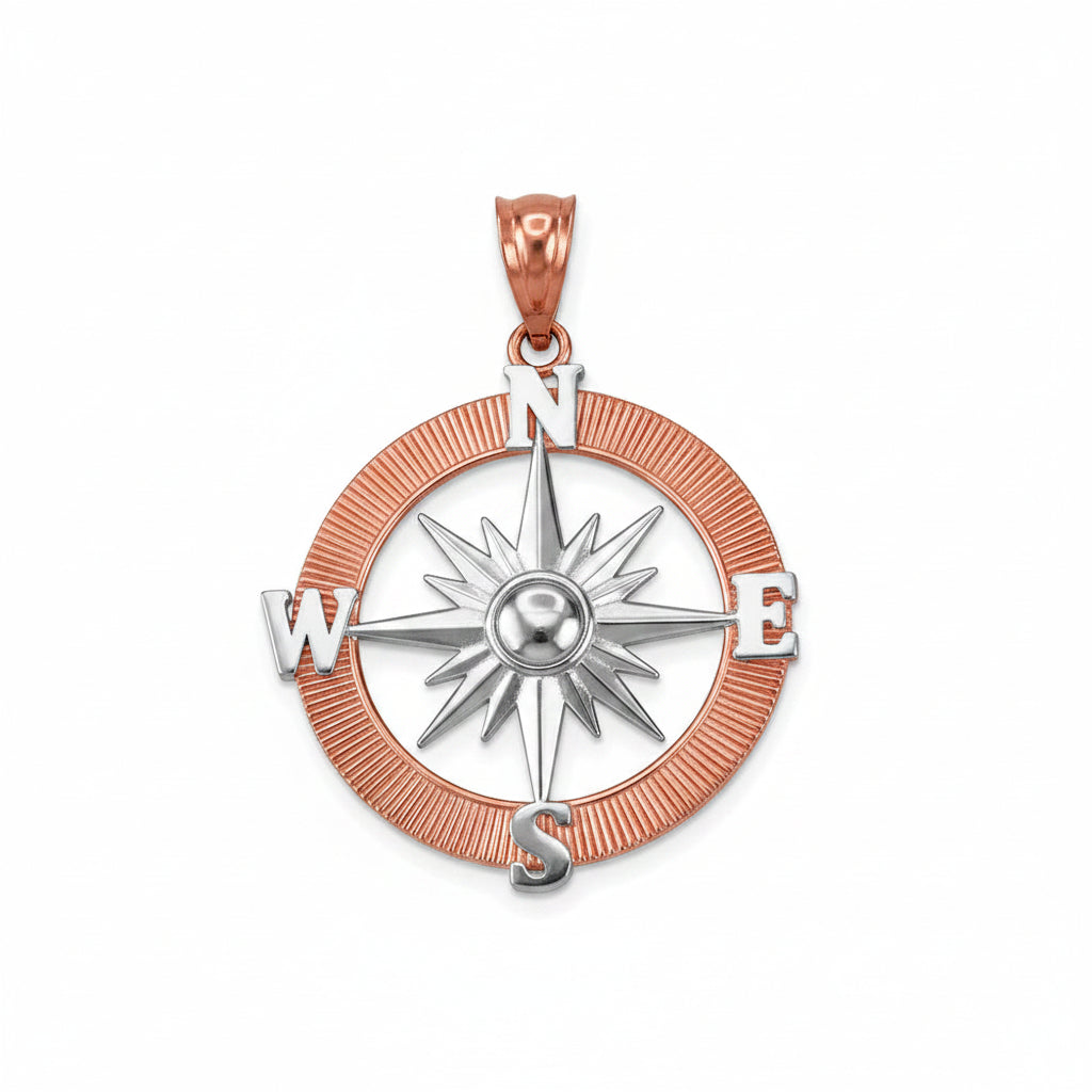 Gold Compass Pendant Necklace (yellow, white, rose gold, 10k, 14k) Karma Blingz