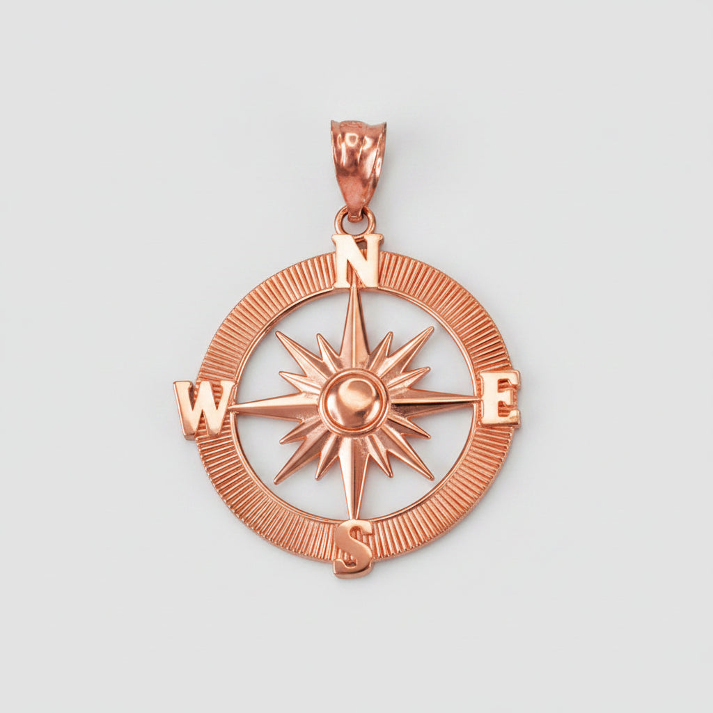 Gold Compass Pendant Necklace (yellow, white, rose gold, 10k, 14k) Karma Blingz