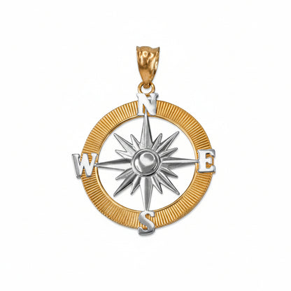 Gold Compass Pendant Necklace (yellow, white, rose gold, 10k, 14k) Karma Blingz