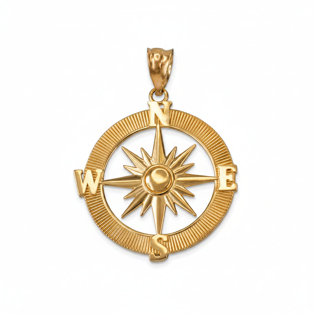 Gold Compass Pendant Necklace (yellow, white, rose gold, 10k, 14k) Karma Blingz