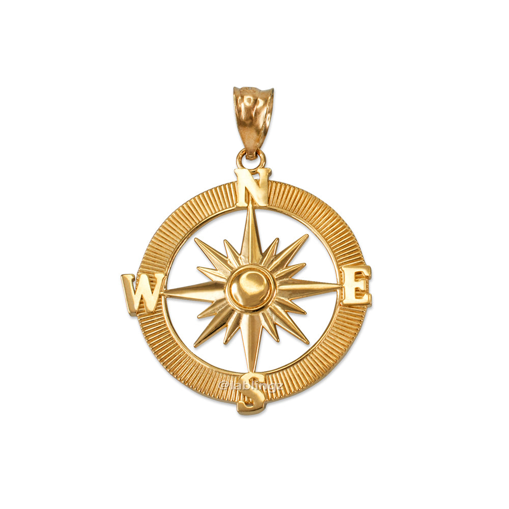 Gold Compass Pendant Necklace (yellow, white, rose gold, 10k, 14k) Karma Blingz
