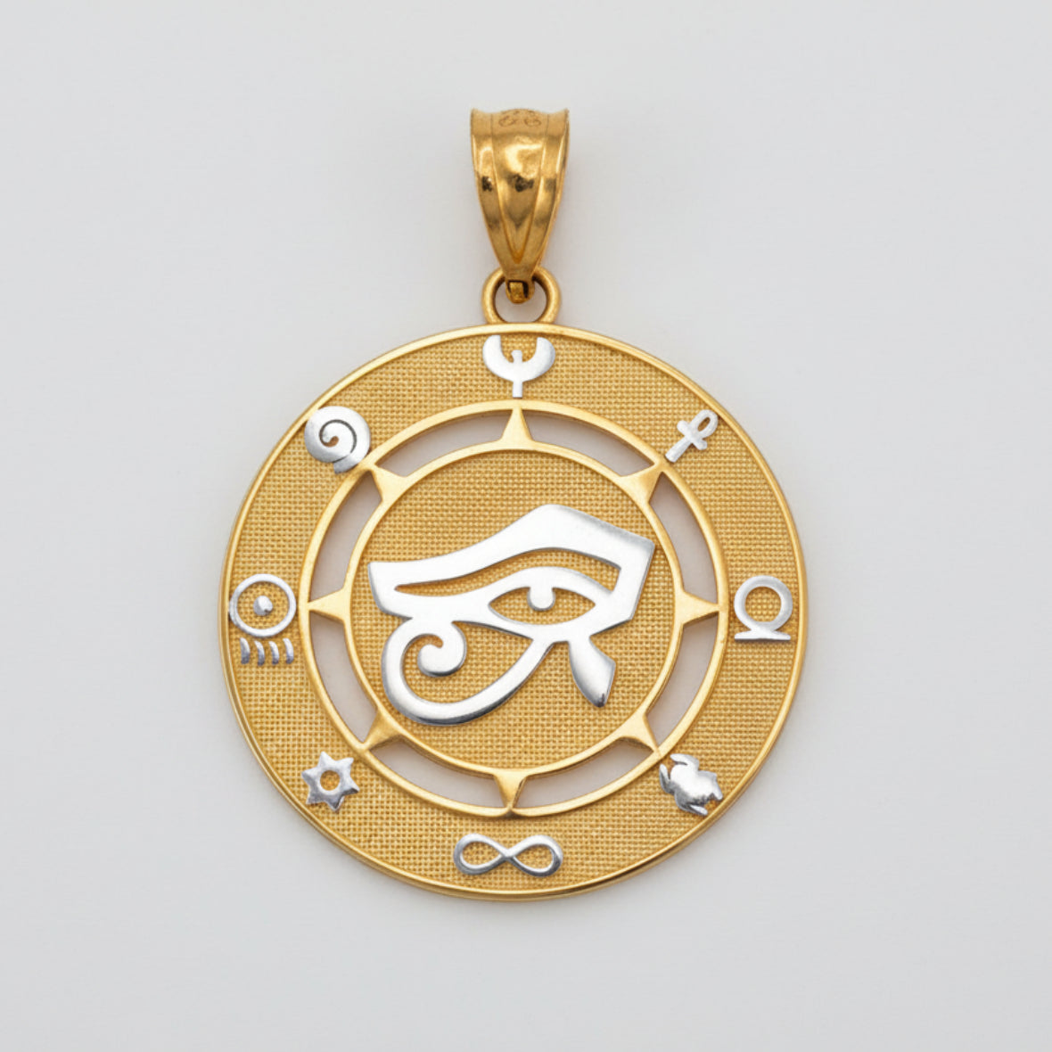 Gold Egyptian Eye of Ra Amulet Pendant Necklace   (yellow, white, rose gold, 10k, 14k) Karma Blingz