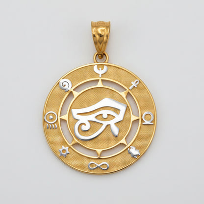 Gold Egyptian Eye of Ra Amulet Pendant Necklace   (yellow, white, rose gold, 10k, 14k) Karma Blingz