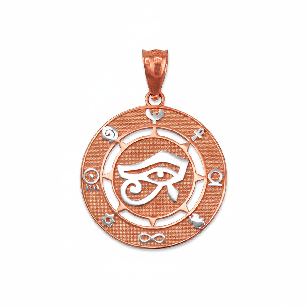 Gold Egyptian Eye of Ra Amulet Pendant Necklace   (yellow, white, rose gold, 10k, 14k) Karma Blingz